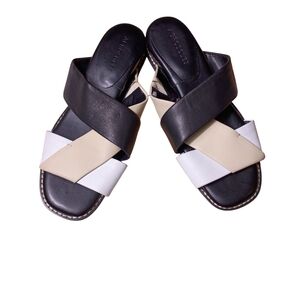 AEROSOLES Leather Black, White, and Cream Sandals 7M